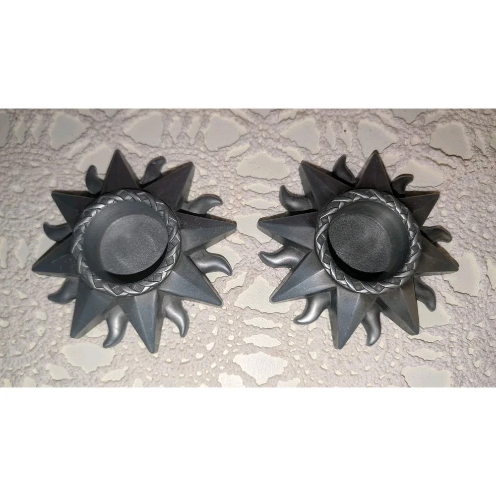 Vintage‎ Pair Of Celestial SunBurst Surface Top Candle Holders Lot